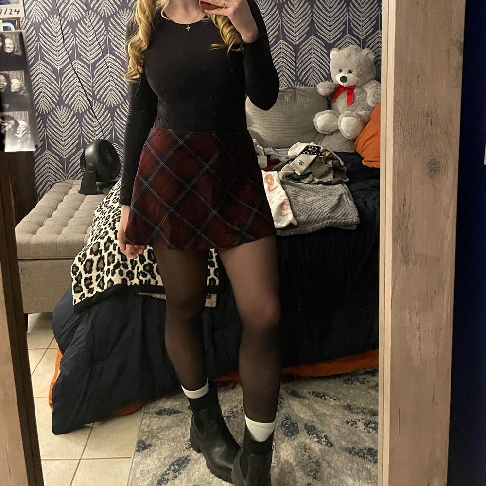 Target Plaid Mini Skirt - Burgundy and Black